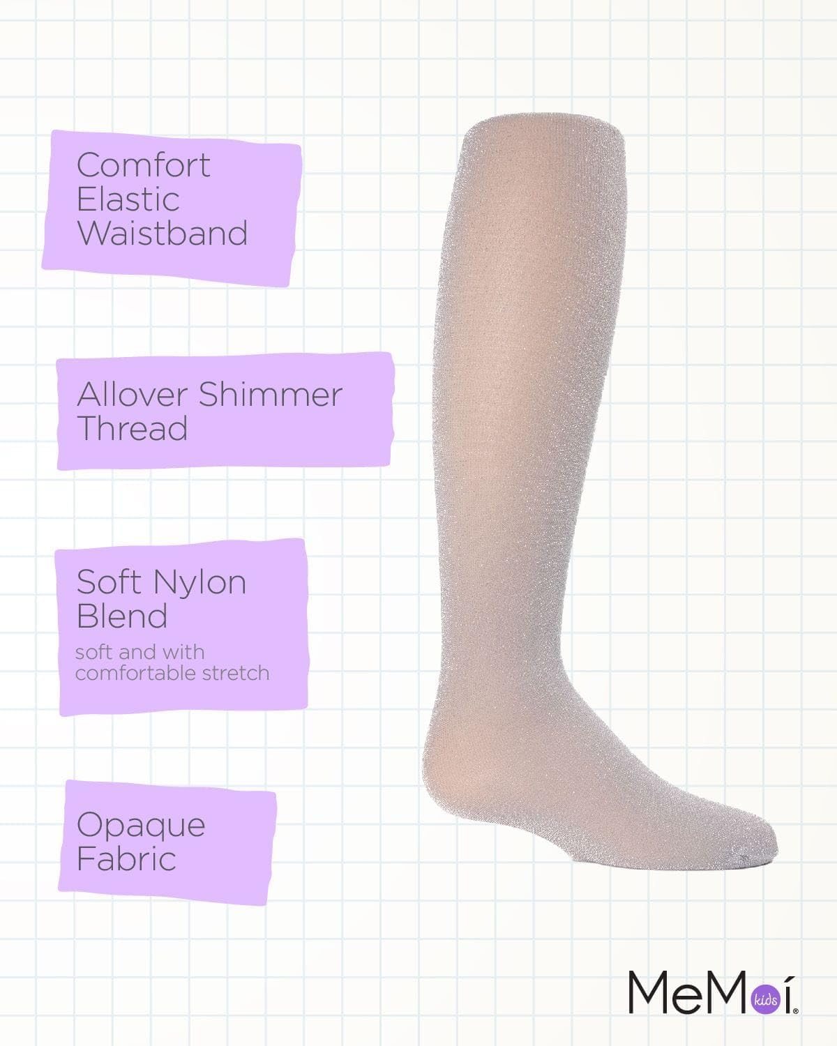 MeMoi Shining Star Shimmer Tights for Girls, Ultra Soft and Lightweight Opaque Girl Tights - Sizes 2-14