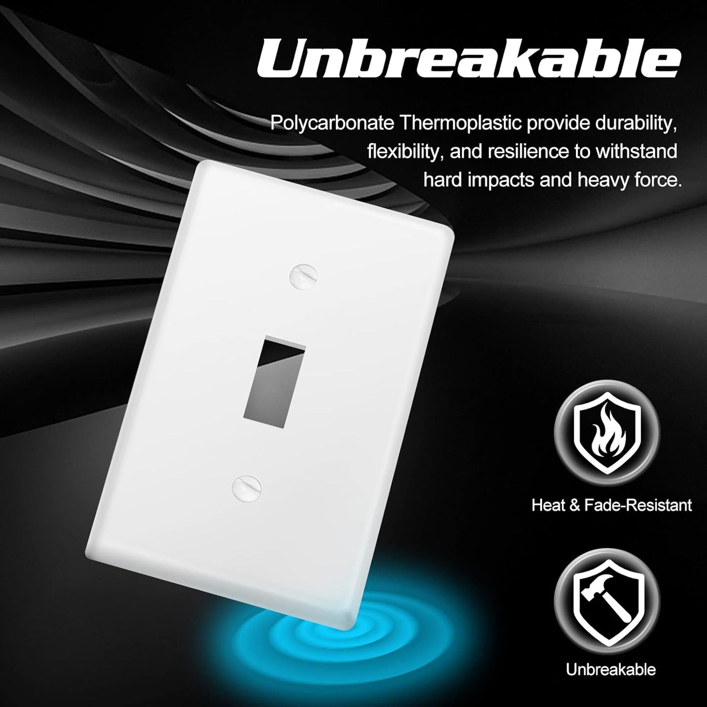 Decorator Wall Plate Toggle Light Switch Plate Outlet Cover,Unbreakable Polycarbonate Thermoplastic, White (4-Pack, Single Toggle-White)