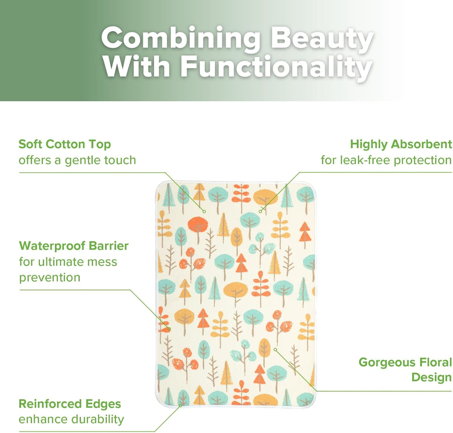 haakaa Waterproof Changing Pad Liners, 100% Cotton, Soft & Breathable (1pc, 19.5" x 27.5" Autumn Glade)