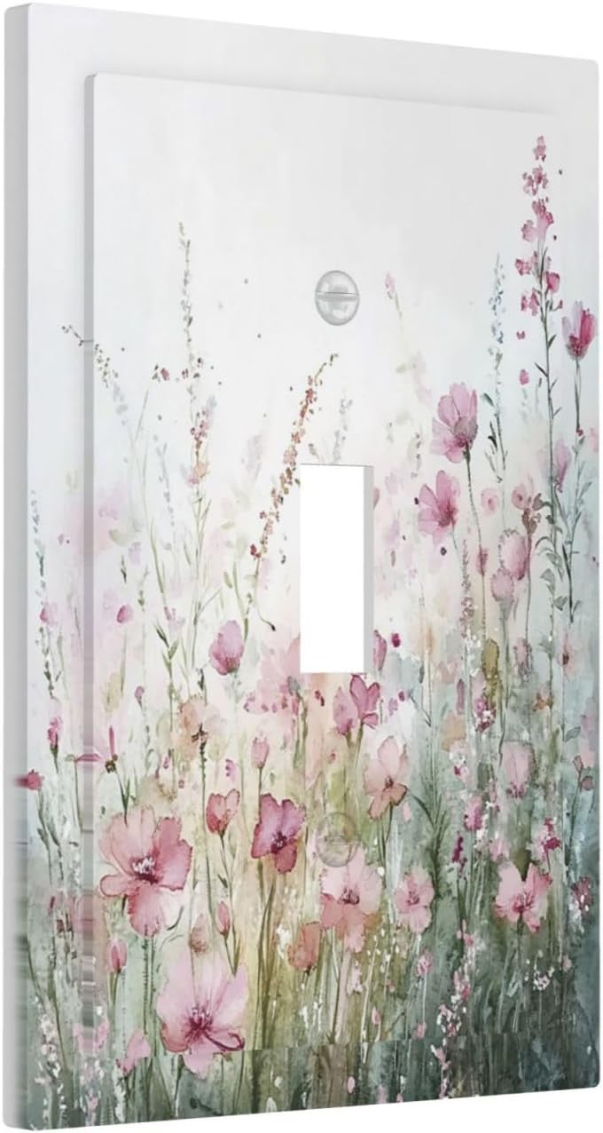 Decorative Light Switch Cover Wildflower Botanical Watercolor Floral 1 Gang Single Toggle Device Electrical Faceplate Switchplates Decorator Outlet Wall Plate For Bed Room Living Room
