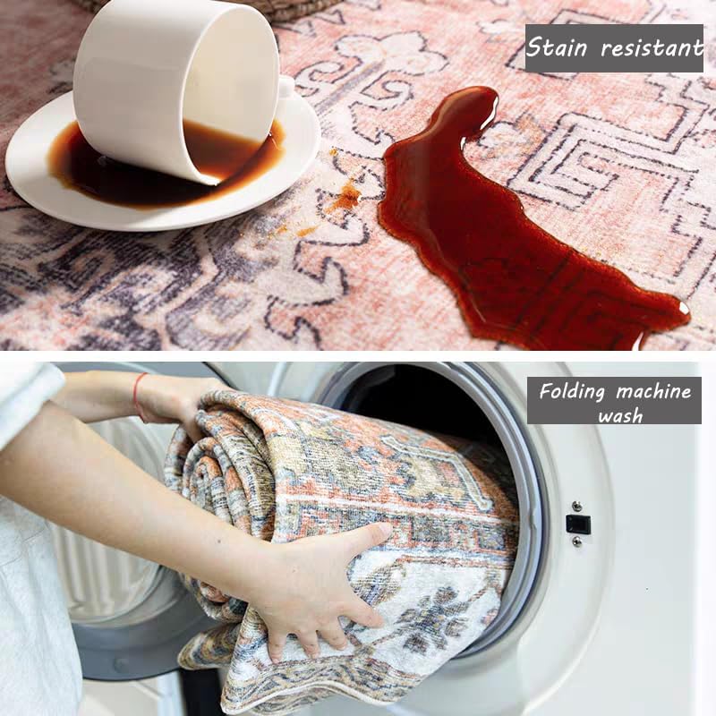 Area Rug 4x6 Washable Rug Taupe Vintage Traditional Floor Cover Foldable Thin Retro Accent Indoor Distressed Non Slip Carpet Floral Print Mat Bedroom Living Room Bathroom