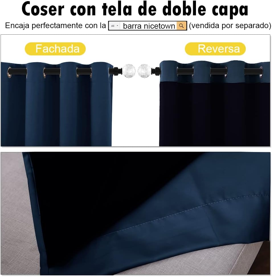 NICETOWN Complete 100% Blackout Curtain Set, Thermal Insulated & Energy Efficiency Window Draperies for Guest Room, Full Shading Panels for Shift Worker and Light Sleepers, Navy Blue, 46W x 72L, 2 Pcs