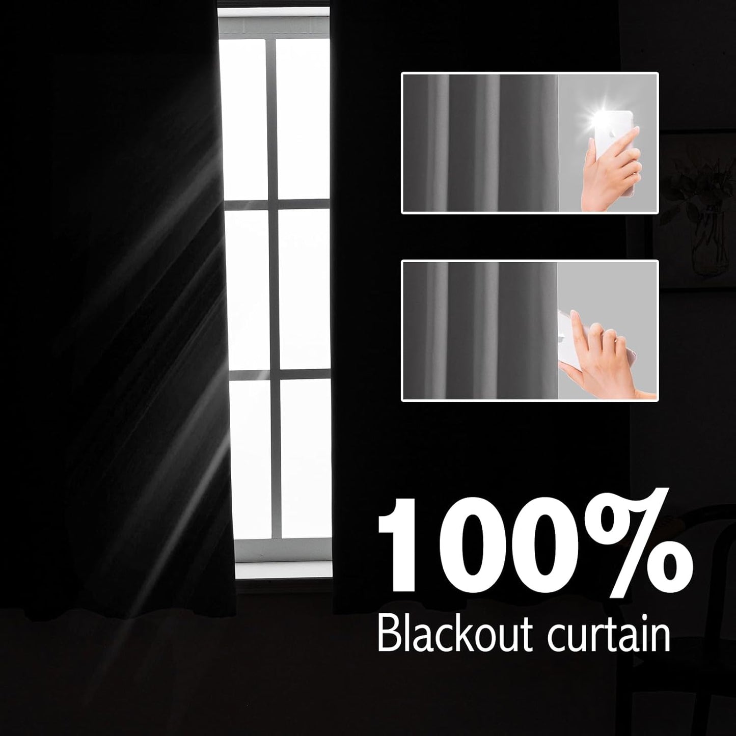 Anytime 100% Blackout Curtain Set, Thermal Insulated & Energy Efficiency Window Draperies for Guest Room, Full Shading Panels for Shift Worker and Light Sleepers（Grey, 2 Panels, 52W x 54L）