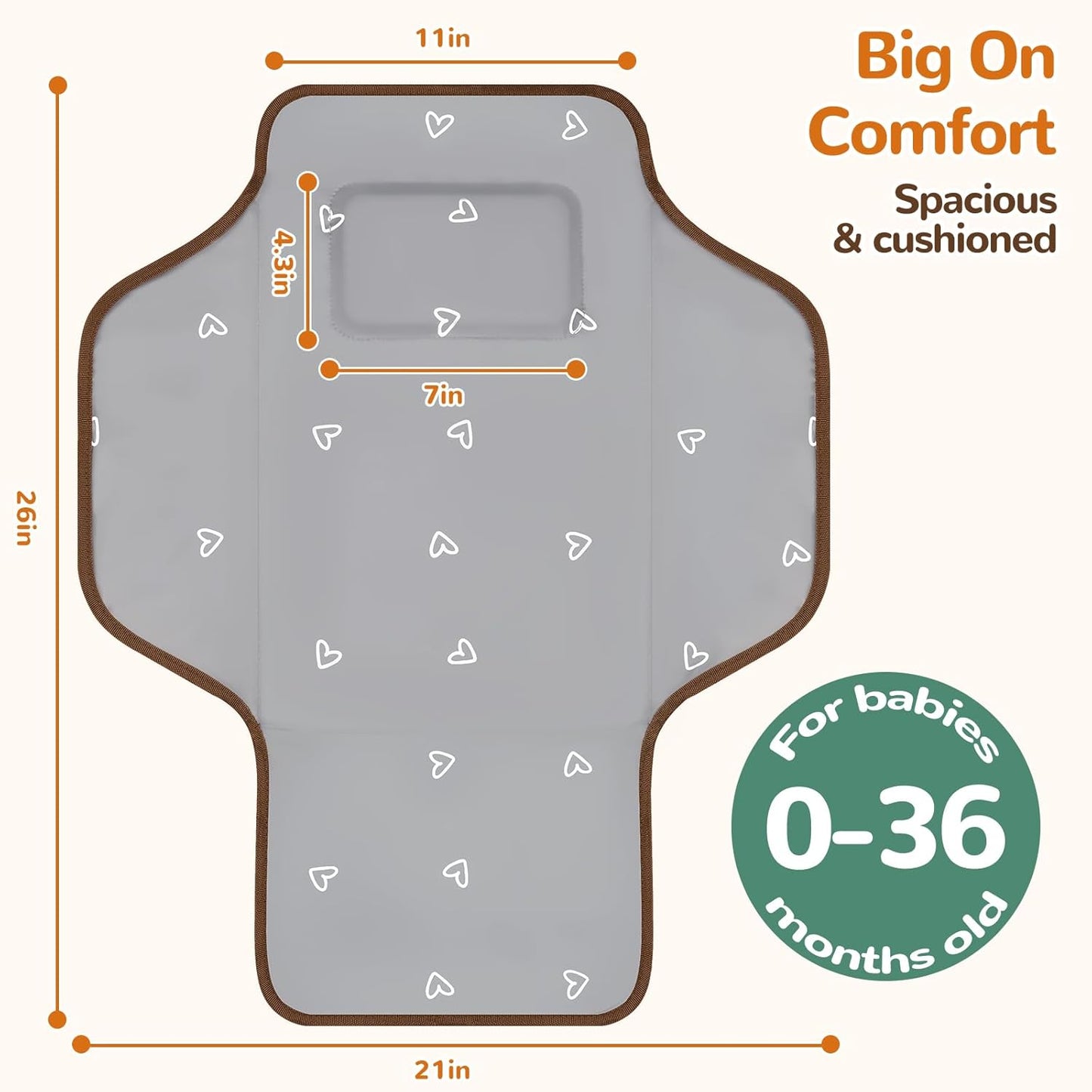 Portable Diaper Changing Pad, Waterproof Baby Changing Mat, Foldable Travel Baby Changing Station, Newborn Essential Baby Shower Registry Gift (Brown-Bee)