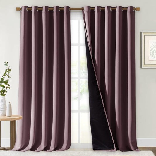 NICETOWN Dry Rose 100% Blackout Curtains for Windows, Super Heavy-Duty Black Lined Total Darkness Drapes for Bedroom, Privacy Assured Window Treatment for Patio (Pack of 2, 70 inches W x 108 inches L)