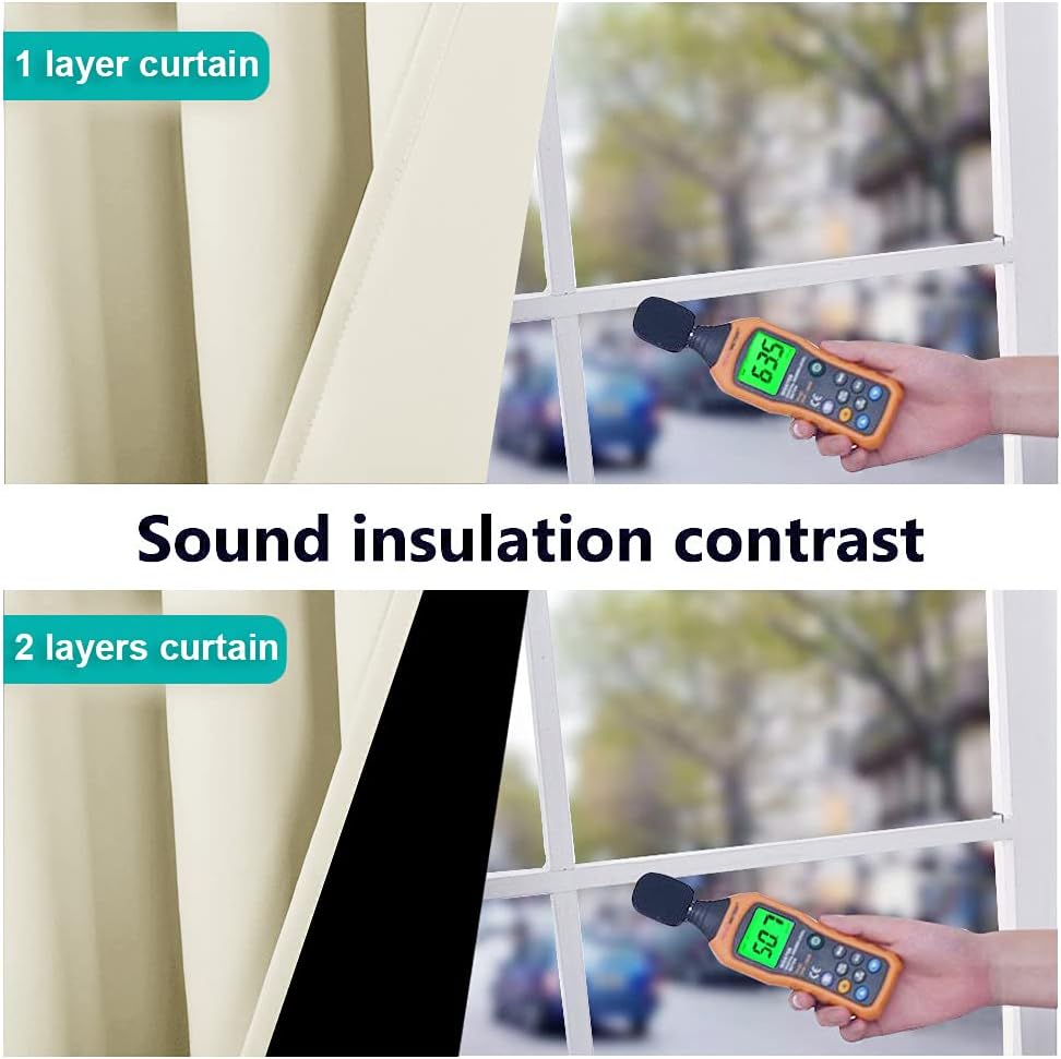 NICETOWN Cold Reducing Curtains, Thermal Insulated 100% Blackout Curtains, Sound Proof Drapes with Black Backing, Full Light Blocking Panels for Patio Sliding Door (Beige, 1 Pair, 55" x 102")