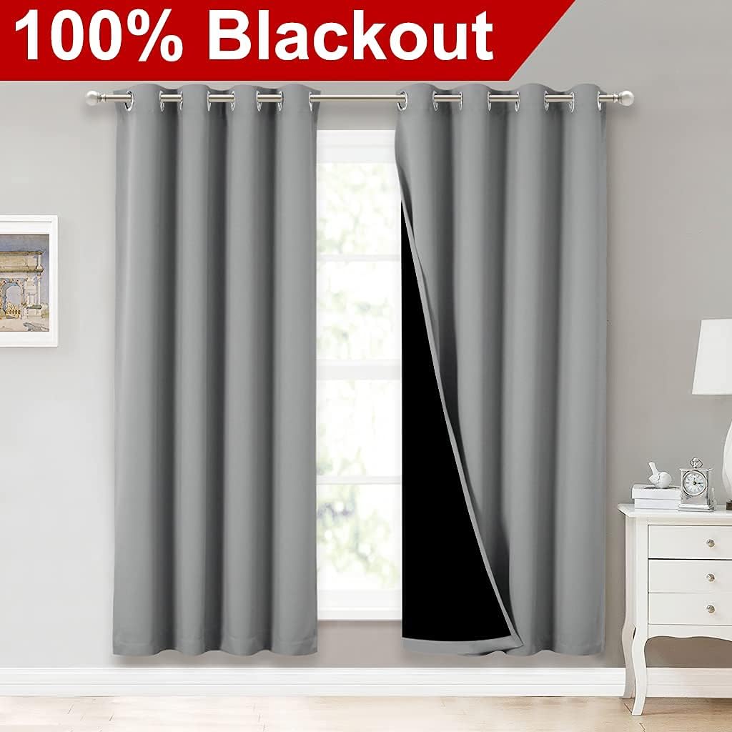 NICETOWN Full Shade Curtain Panels, Pair of Energy Smart & Noise Blocking Out Blackout Drapes for Dining Room Window, Thermal Insulated Guest Room Lined Window Dressing(Silver Grey, 52 x 72 inch)