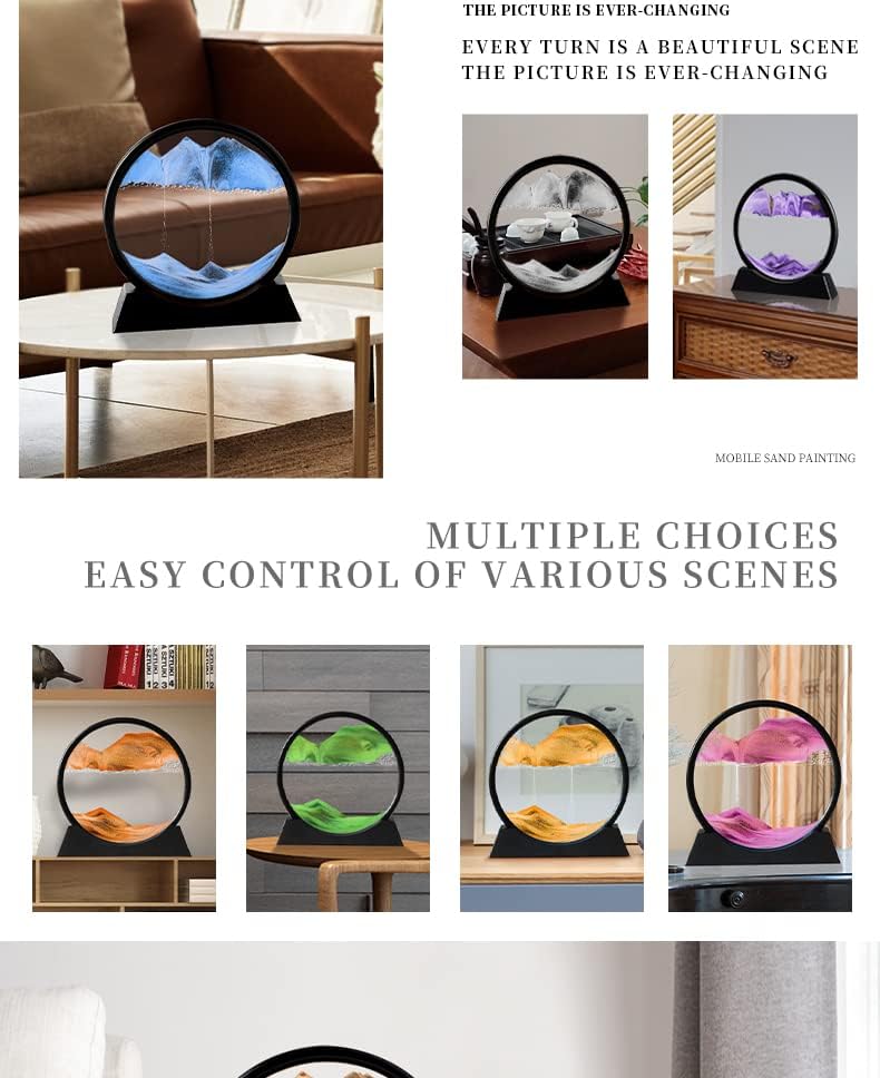 Moving Sand Art Picture 3D Deep Sea Sandscapes Sand Art Liquid Motion Bubbler Timer for Adult Kid Desktop Art Toys for Home Decor and Office(Round+Purble+7In)