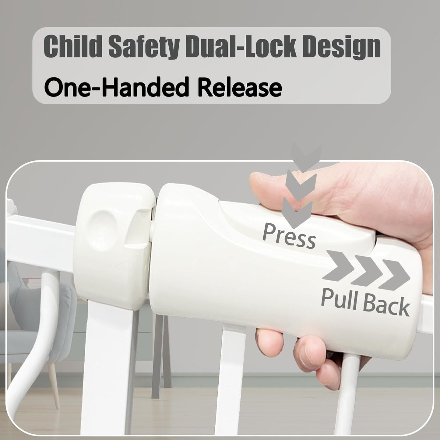 Extra Wide Baby Gate - 43.3-48 Inch Tension Mounted Safety Child & Pet Gate - White Metal - Walk Through - Long - for House Doorways & Stairs