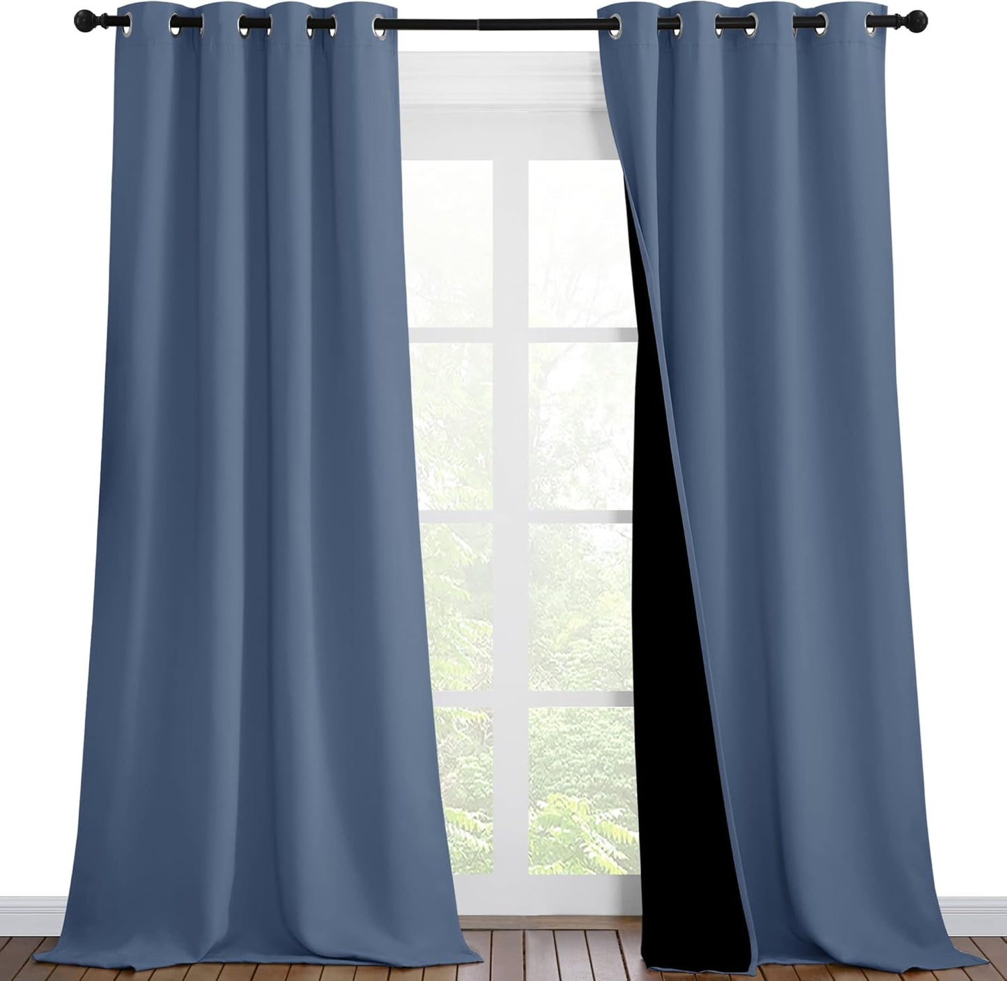 NICETOWN Insulated 100% Blackout Curtains, Noise Reducing Performance Drapes with Black Lining, Full Light Blocking Draperies for Overnight Shift Worker (Stone Blue, 1 Pair, 46 inches x 90 inches)