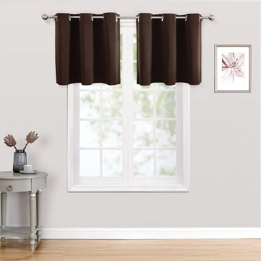 ChrisDowa Small Kitchen Valances for Windows - Grommet Short Thermal Insulated Room Darkening Window Valances Curtains for Living Room (2 Panels, Brown, 52 x 18 Inch)