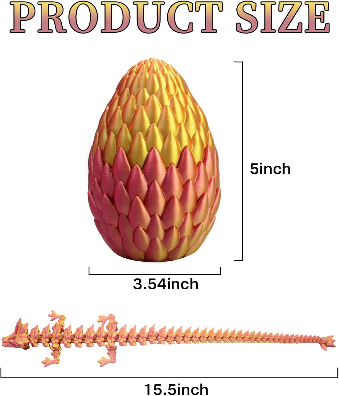 3D Printed Dragon Eggs with Dragon Inside Mystery Dragon Egg 3D Printed Articulated Dragon Articulated Dragon with Dragon Egg, Flexible Joints Home Decor Executive Desk Toys (Red & Gold)