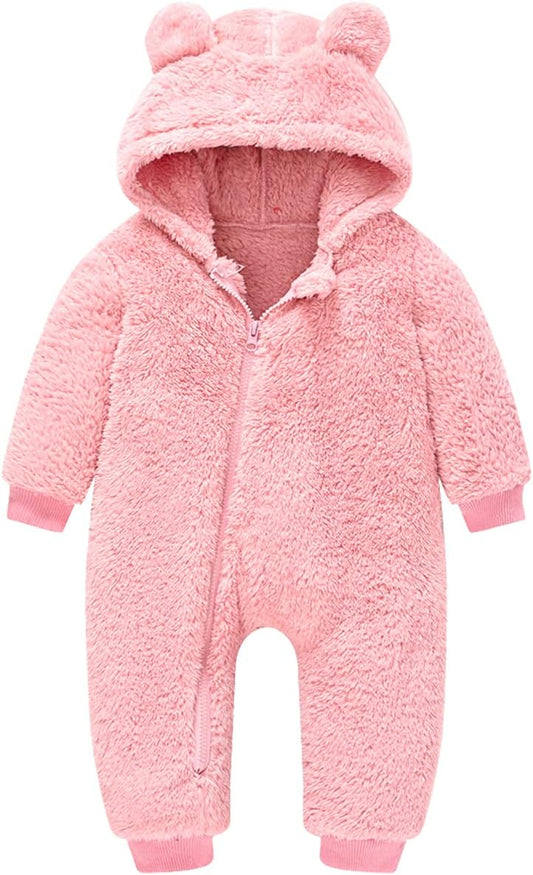 Baby Fleece Jumpsuits Infant Bear Ear Snowsuit Newborn Hooded Romper Warm Coat
