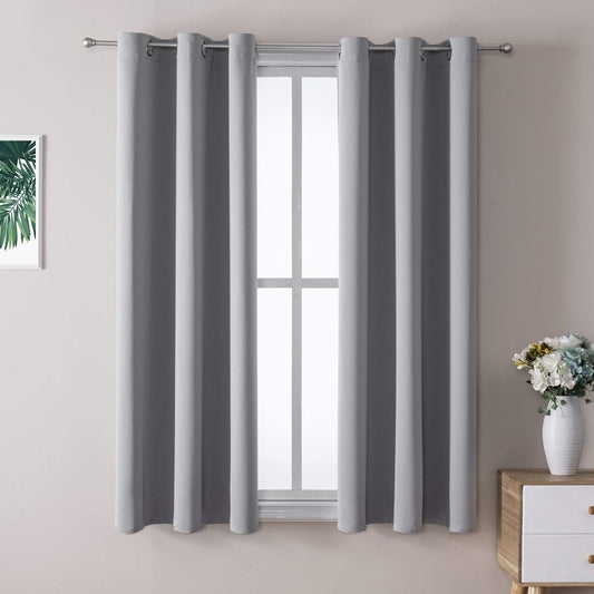 ChrisDowa Small Window Curtains 40 inches Long for Bedroom - Grommet Short Thermal Insulated Room Darkening Curtains for Kitchen (2 Panels, Light Grey, 29 x 40 Inch)