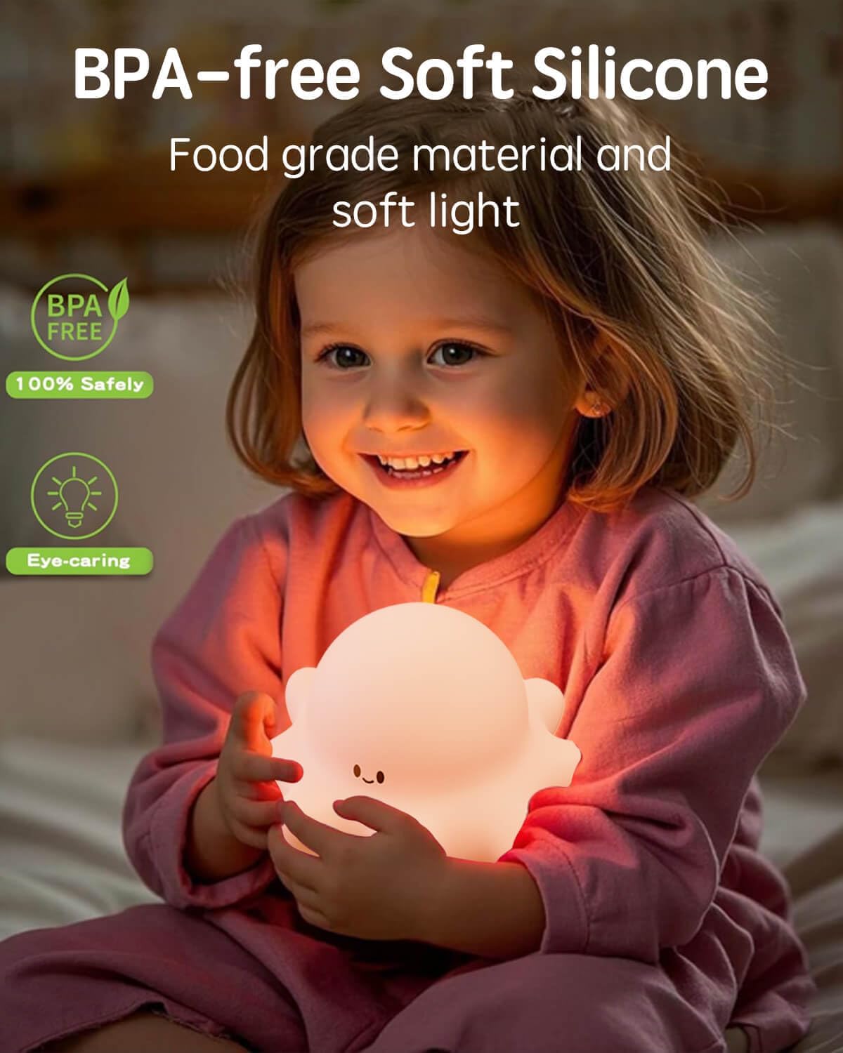 Cute Octopus Rechargeable Silicone Night Light for Kids, Dimmable Touch Control Nightlight with Timer, Portable USB Baby Night Lamp for Nursery, Bedroom