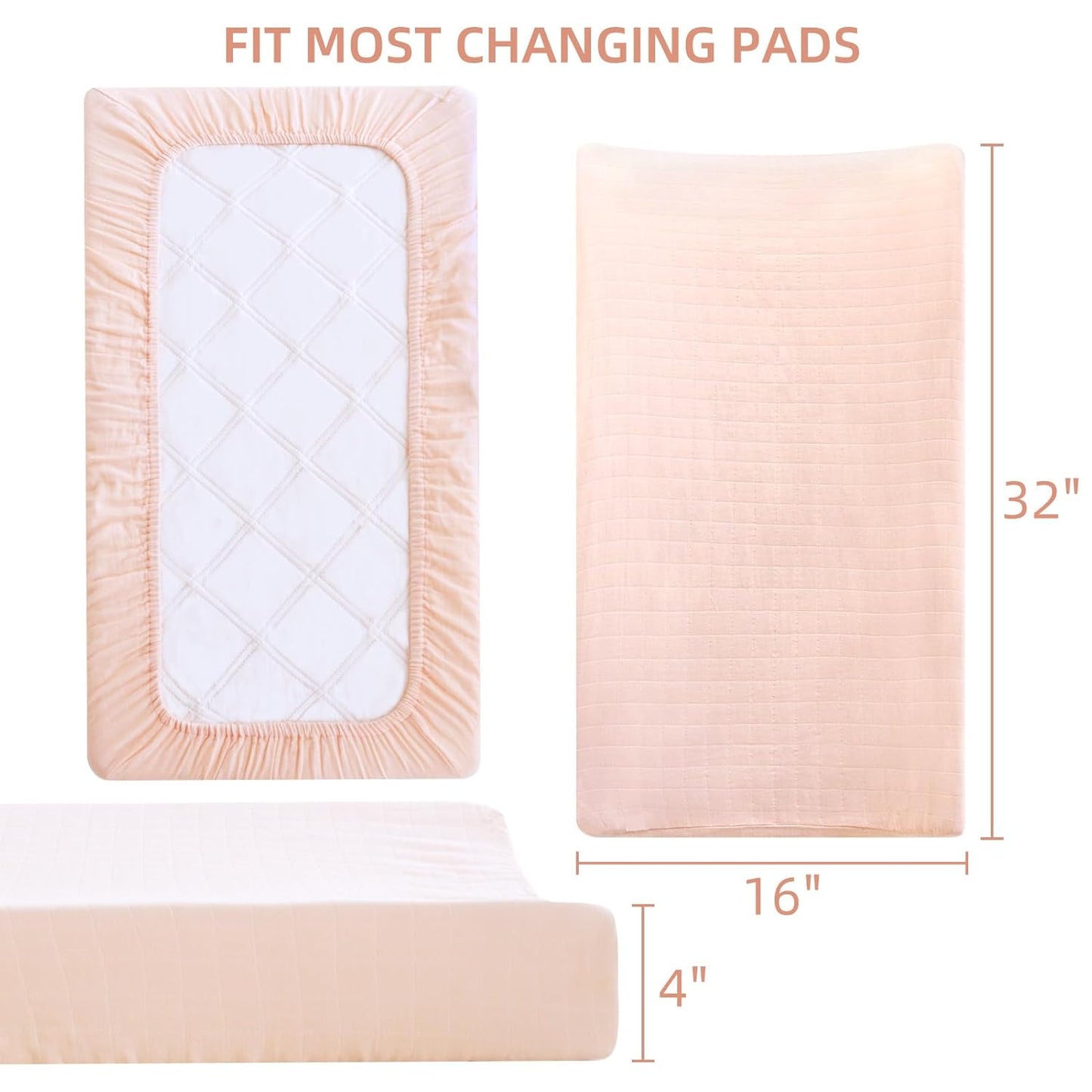 LifeTree Changing Pad Cover Unisex - Soft Muslin Fitted Diaper Changing Table Sheets for Boys and Girls - 16"x32" Organic Cotton - Flower and Peach Pink, 2 Pack