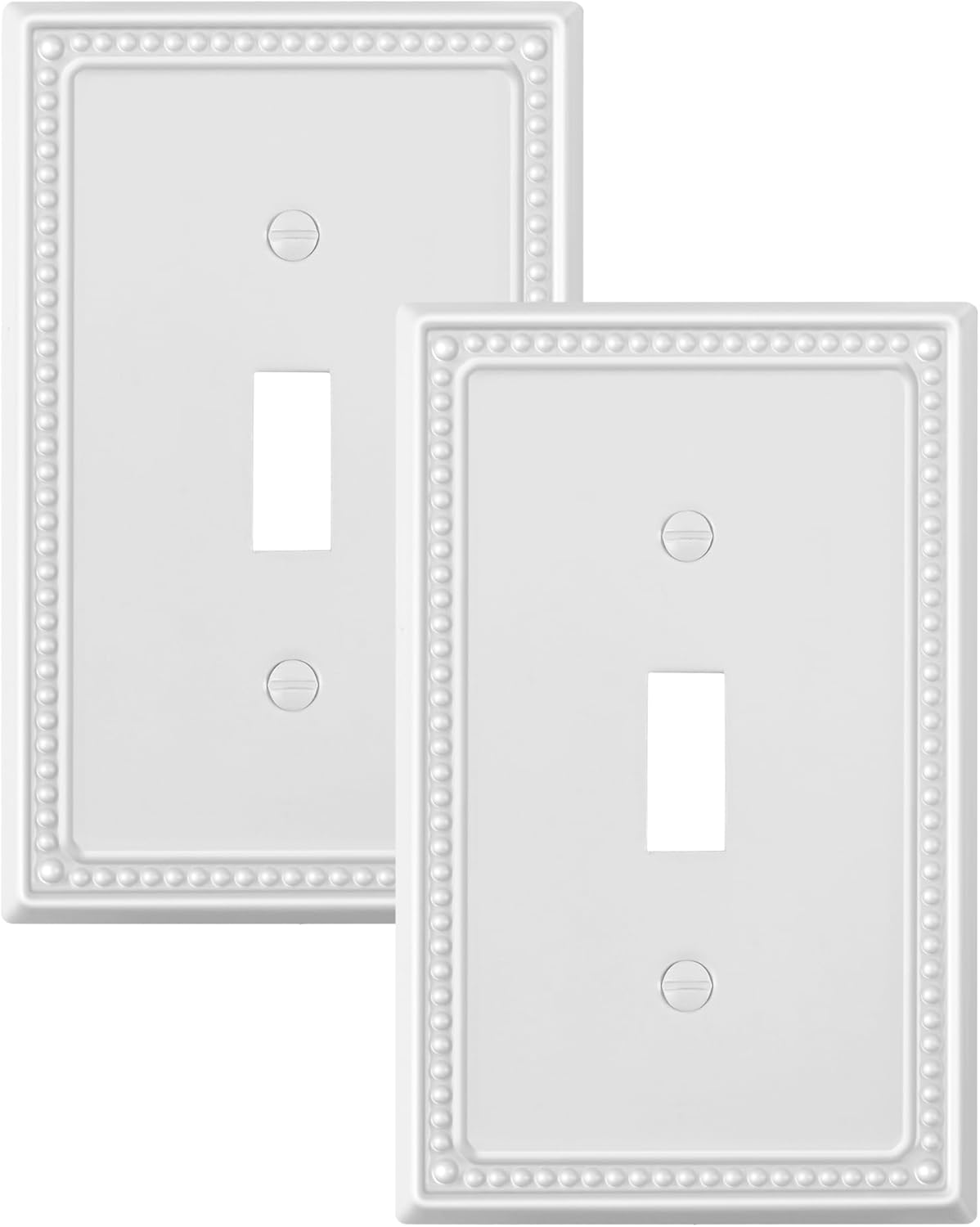 2-Pack Single Toggle Light Switch Cover Plate, Pearls Decorative Switch Plate Covers, Pure White 1 Gang Metal Wall Plate, Corrosion Resistant