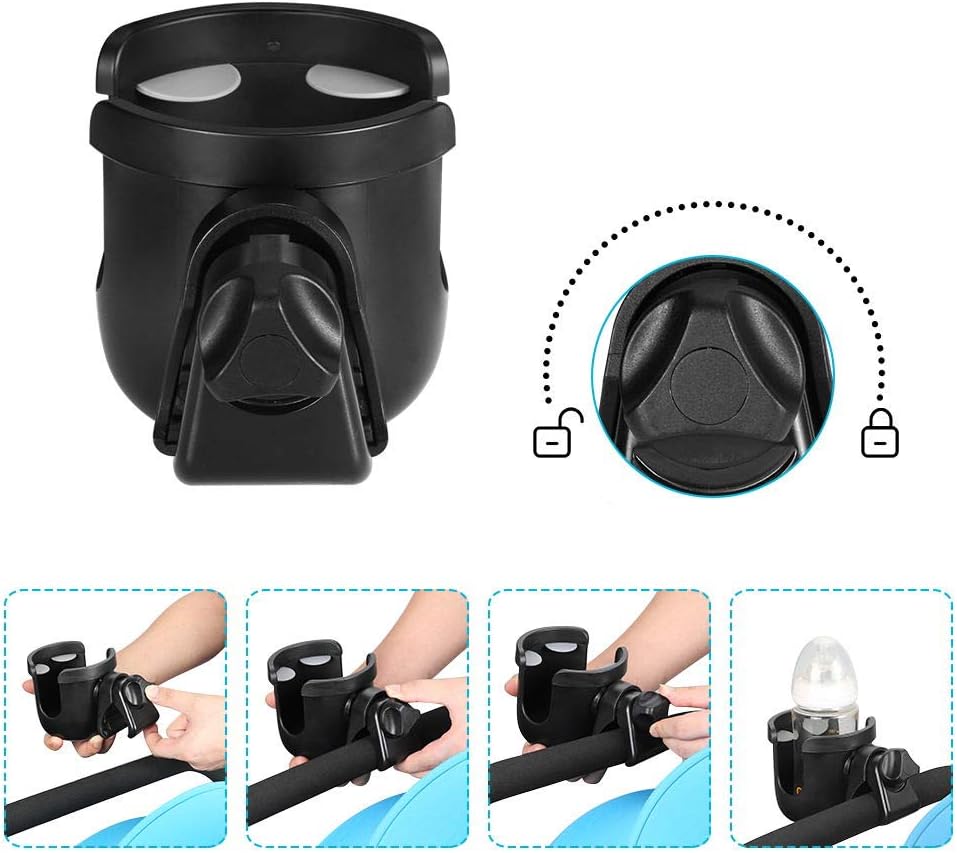 Accmor Stroller Cup Holder, Universal Cup Holder, Bike Cup Holder, 360° Rotatable Large Caliber Drinks Holder for Stroller, Bike, Wheelchair, Walker, Black, 2 Pack