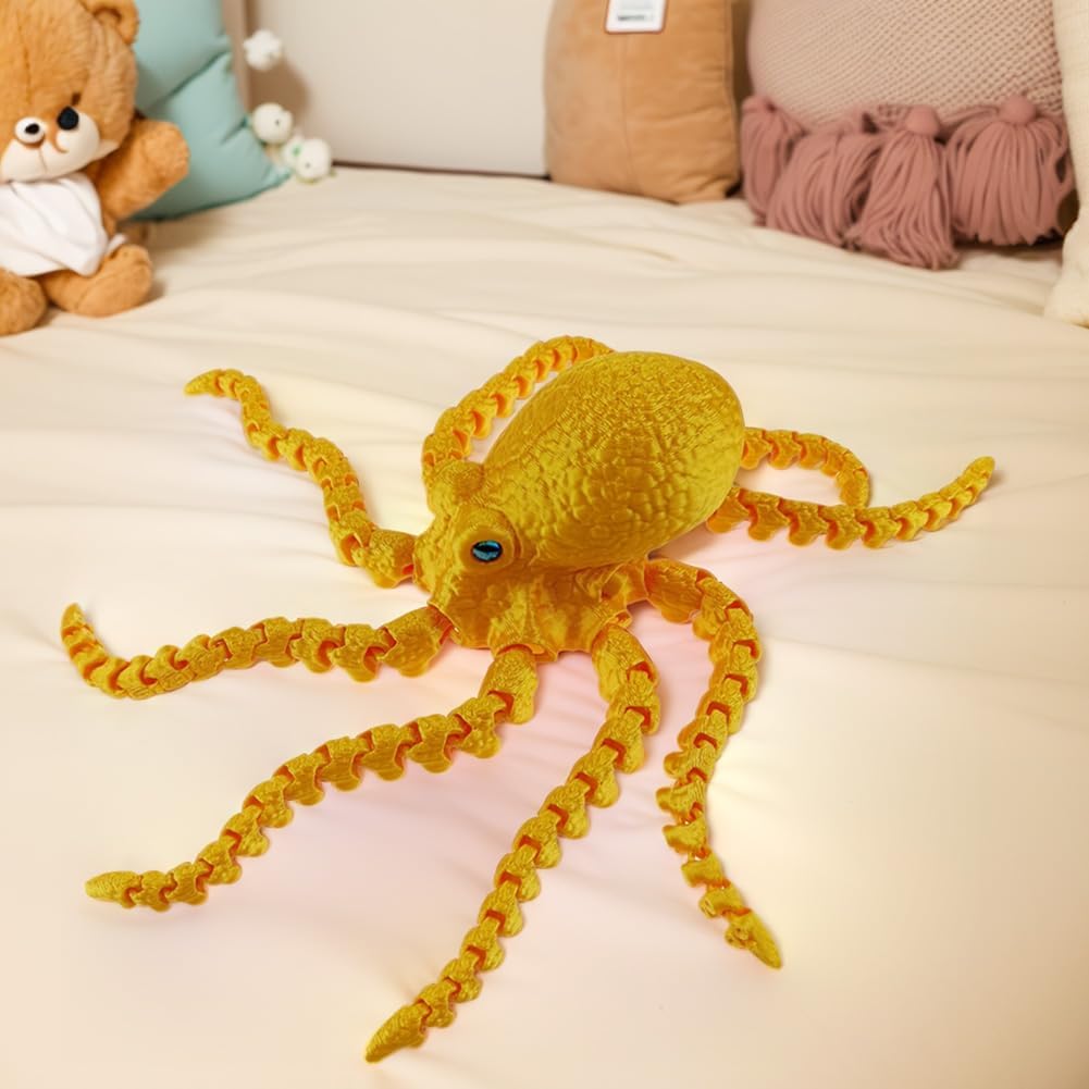 3D Printed Octopus Animals Toy Articulated Octopus Fidget Toy 3D Printed Gift Creative Ornament Articulated Octopus Toys Home Decor (Gold)