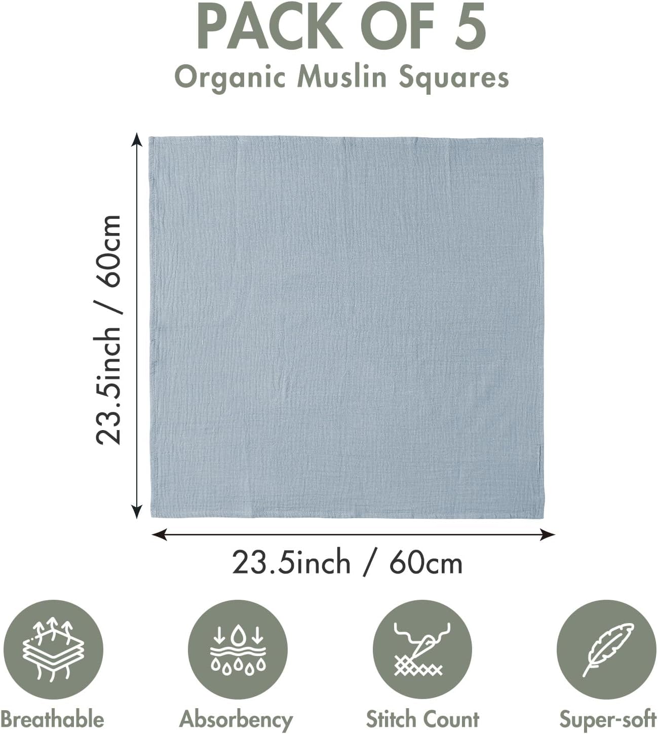 Muslin Receiving Blankets, Neutral Blanket Swaddling for Newborn Boys and Girls, 5 Pack Breathable and Skin-Friendly Swaddle Wrap for Infant Baby (Multiple Colors)