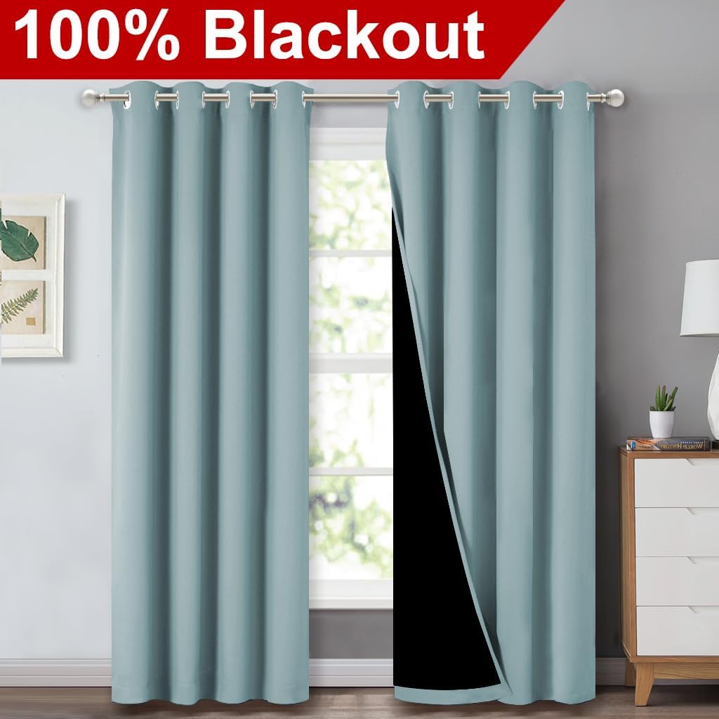 NICETOWN 100% Blackout Curtains 84 inches Long, Sky Blue, 52 inches Wide, Pair of Energy Smart & Noise Blocking Out Drapes for Baby Room Window, Thermal Insulated Guest Room Lined Window Dressing