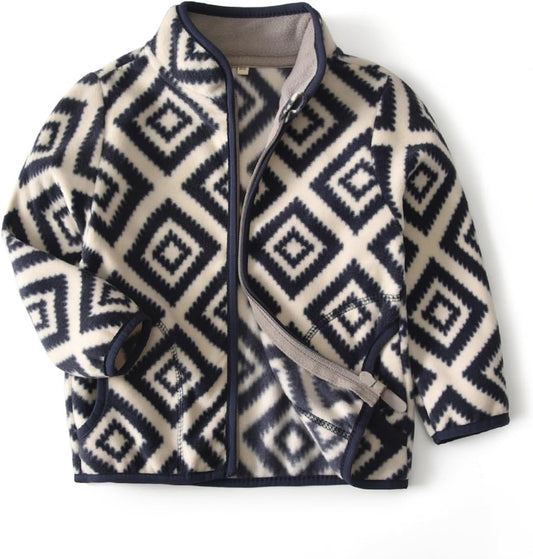 Kids Printed Polar Fleece Jacket Toddler Baby Boys Girls Autumn Winter Warm Sherpa Lining Outerwear Soft Lightweight