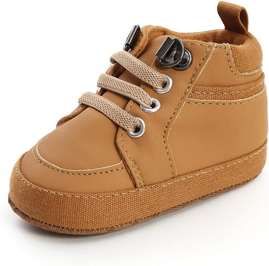SOFMUO Baby Boys Girls High Top Ankle PU Leather Sneakers Soft Rubber Sole Infant Moccasins Newborn Oxford Loafers Anti-Slip Toddler Wedding Uniform Dress Shoes