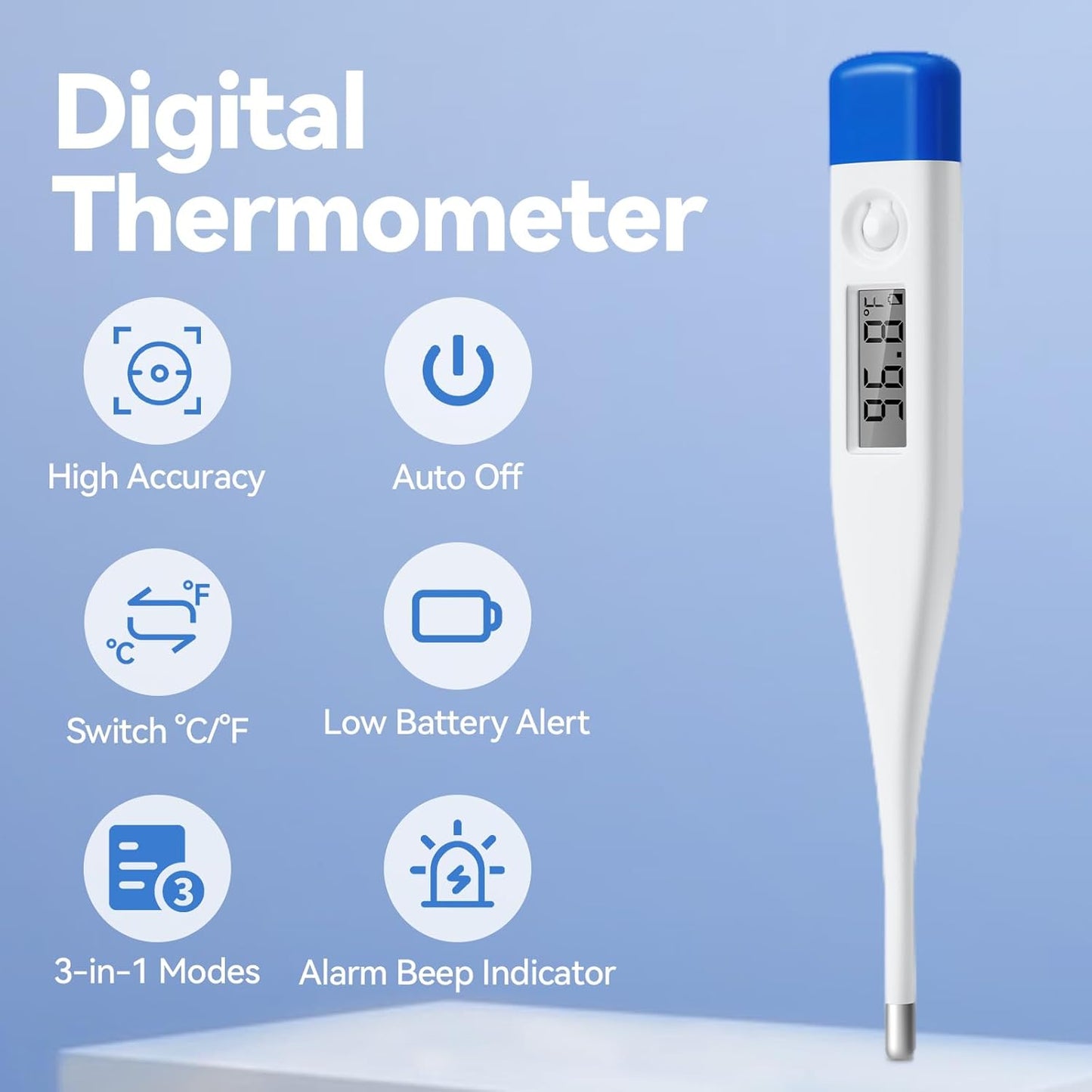 Berrcom Digital Thermometer for Adults, Kids, and Babies, Oral Rectal Underarm Medical Thermometer with Fever Alarm and C/F Switchable