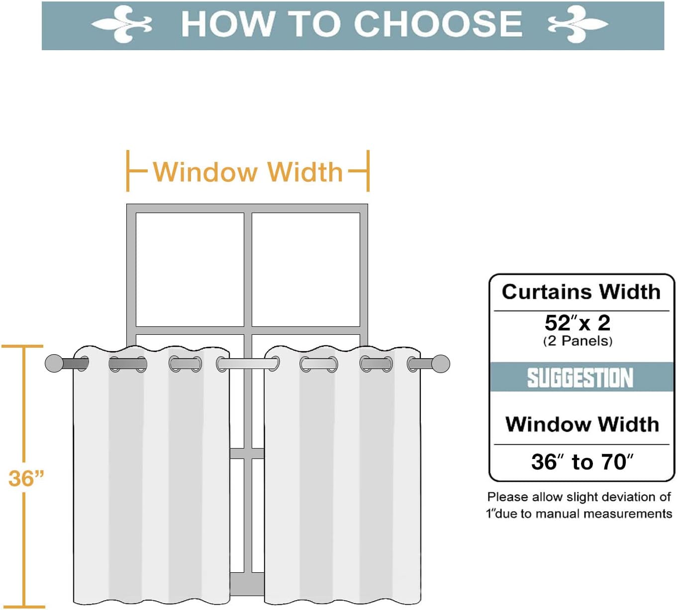 ChrisDowa Small Window Curtains for Kitchen and Bedroom - Grommet Short Thermal Insulated Room Darkening Curtains (2 Panels, Greyish White, 52 x 36 Inch)
