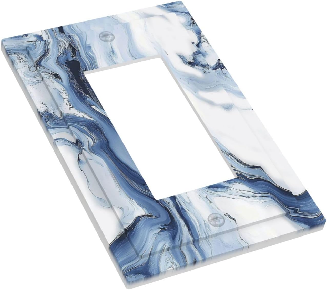 Decorative Outlet Covers White Marble Navy Blue Line Fluid 1 Gang Single Rocker Light Switch Cover Plate Wall Plates Gfci Faceplate For Bathroom Kitchen Decor