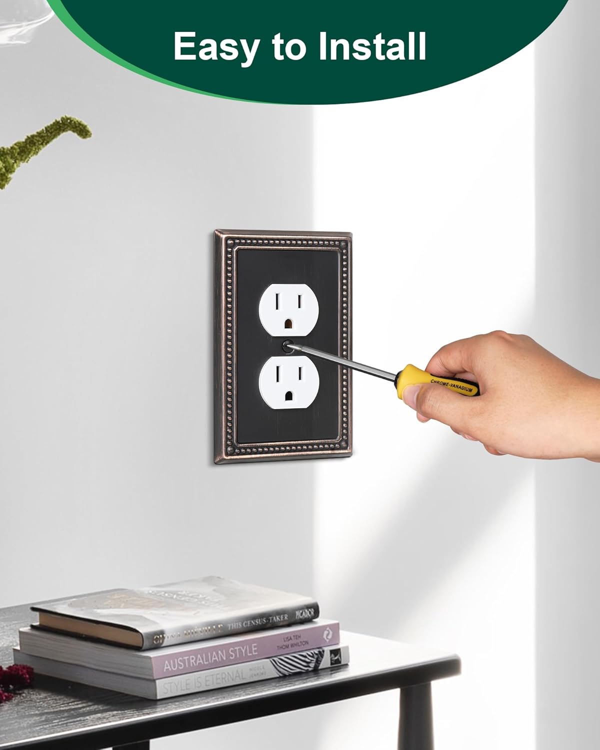 6-Pack Duplex Outlet Cover Plate, Aged Bronze Metal Wall Plates for Electrical Outlets, 1 Gang Receptacle Light Switch Cover, Pearls Decorative Switch Plates and Outlet Covers