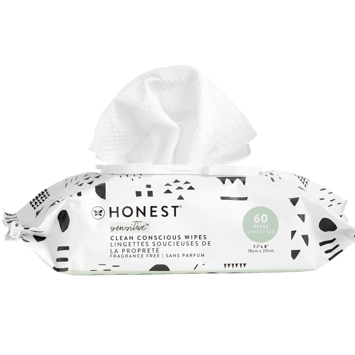 The Honest Company Clean Conscious Multi-Use Wipes | Hypoallergenic + Unscented for Sensitive Skin | Over 99% Water, Compostable, Plant Based, Baby Wipes | Pattern Play, 60 Count