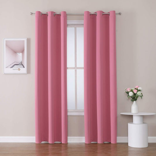 ChrisDowa Grommet Room Darkening Curtains for Bedroom and Living Room - 2 Panels Set Thermal Insulated Blackout Curtains (Pink, 42W x 84L )