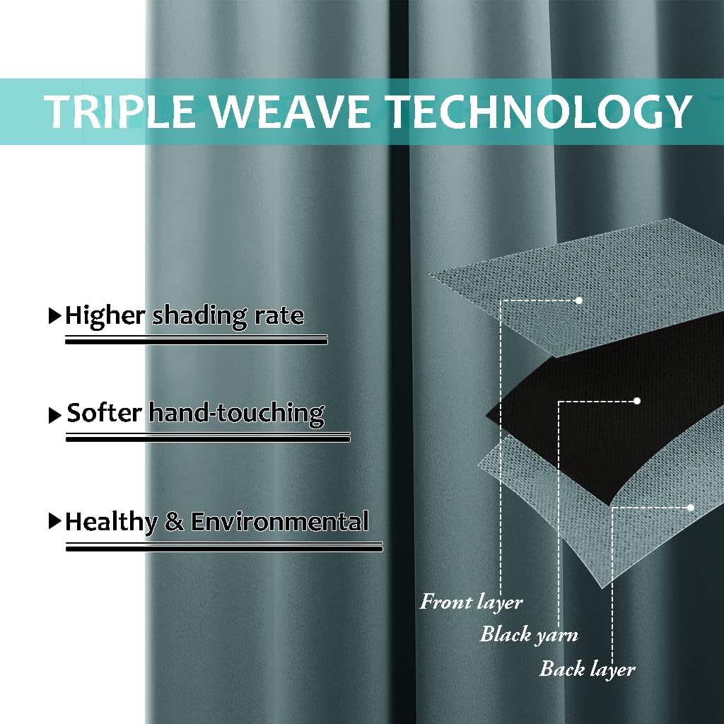 NICETOWN Greyish Blue Blackout Curtains 84 inches Long, Full Light Blocking Drapes with Black Liner for Nursery, Thermal Insulated Draperies for Hall, Villa (2 Pieces, 42" Wide Each Panel)