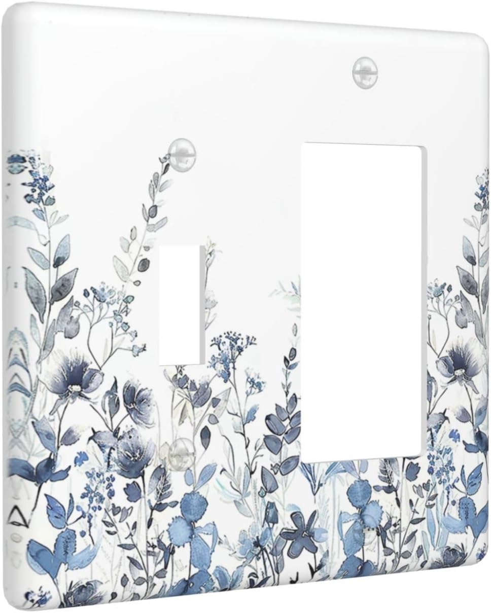Outlet Covers Light Blue Watercolor Leaves Plant With Floral 1 Toggle 1 Rocker Combination Decorative Wall Plate Electrical Switch Plates Light Switch Cover Plate for Bedroom Bathroom Decor