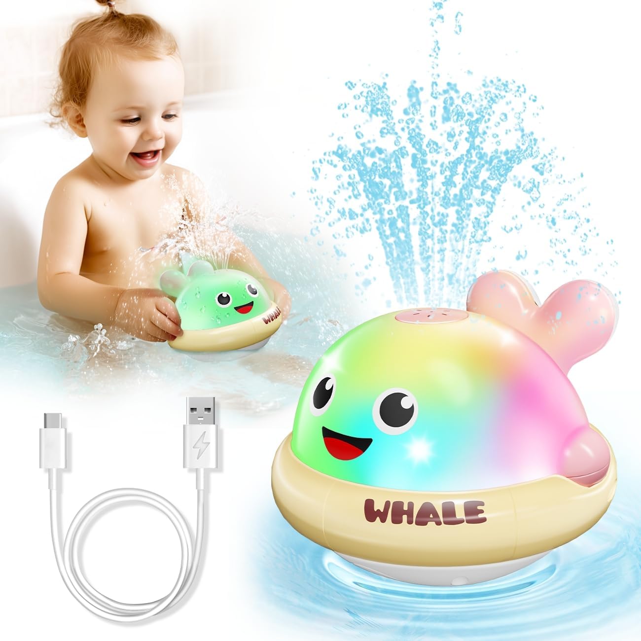 Light up Baby Bath Toys: Whale Bath Toy Sprinkler, Bath Toys for Kids Ages 1-3, Bathtub Outdoor Water Pool Toys for Toddlers 1 2 3 Year Old, Birthday Gift for Boys & Girls