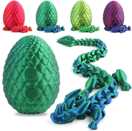 STONESTAR 3D Printed Dragon Fidget Toys, 12" Full Articulated Dragon in Mystery Egg, Home Office Decor Executive Desk Toys Xmas/Easter Gift for Dragon Lovers (Laser Green)