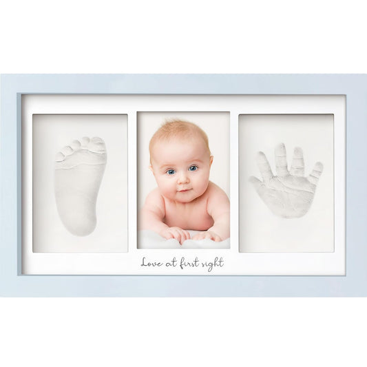 Baby Hand and Footprint Kit - Clay Handprint Keepsake Frame, Newborn Nursery Picture Frame, Personalized New Mom Gifts for Baby Shower & Registry (Mist Blue)