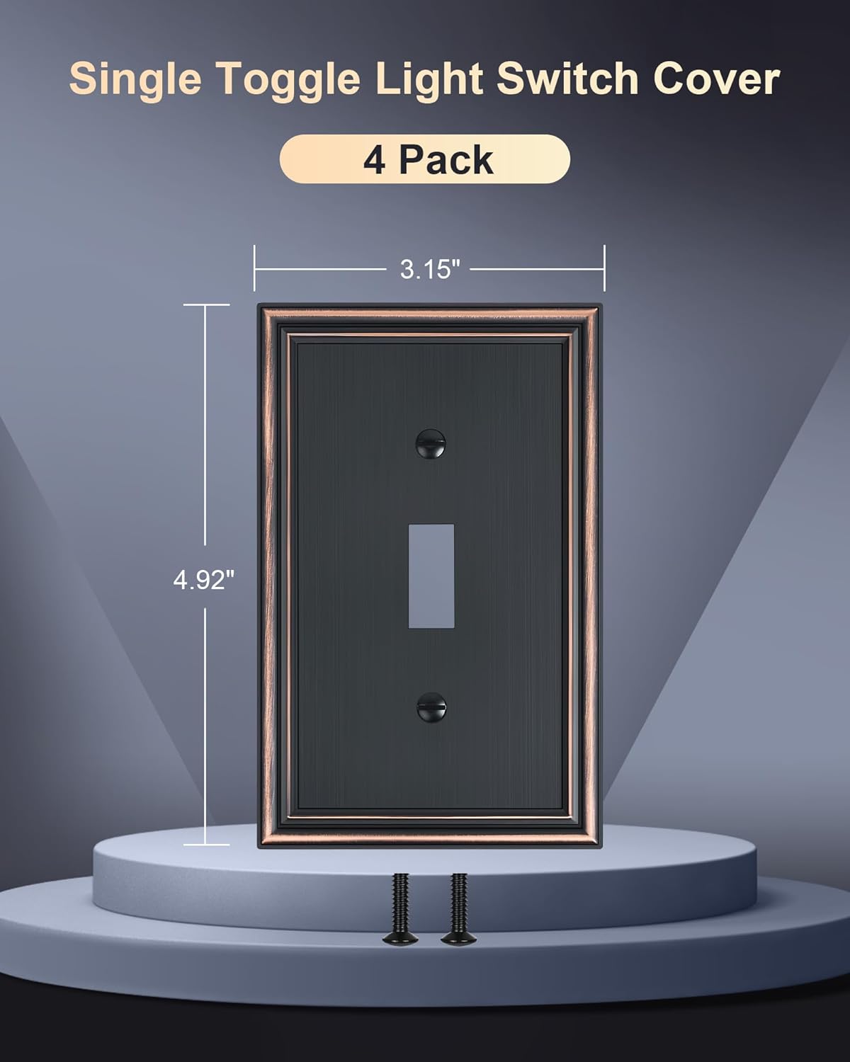 4-Pack Single Toggle Light Switch Cover Plate, Durable Solid Zinc Alloy Decorative Switch Plate Covers, Aged Bronze 1 Gang Wall Plate, Corrosion Resistant