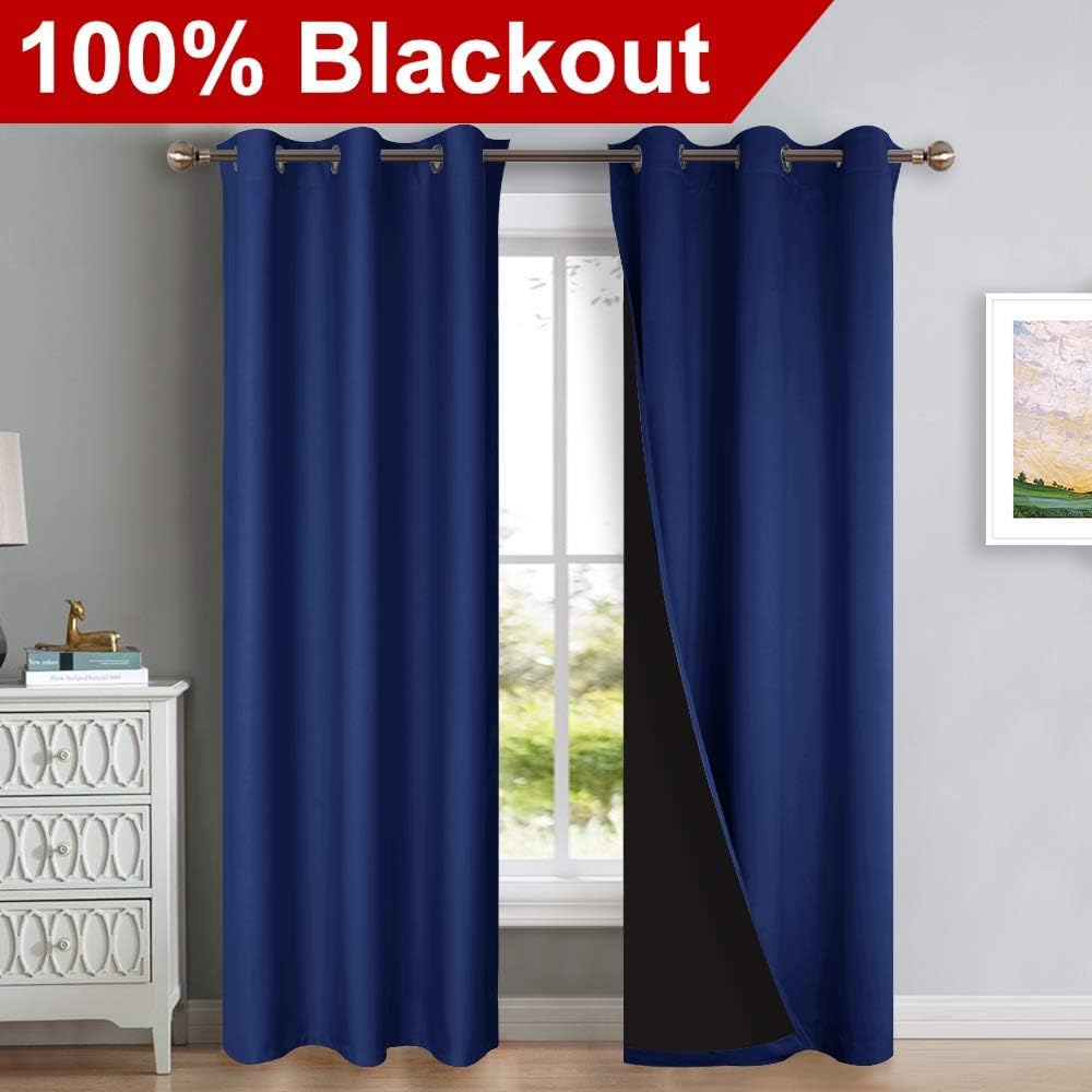 NICETOWN Full Shade Curtain Panels, Royal Blue, 37" Wide x 84" Long, Pair of Thermal Insulated & Energy Efficiency Blackout Curtains for Living Room Windows, Lined Silky Performance Window Dressing