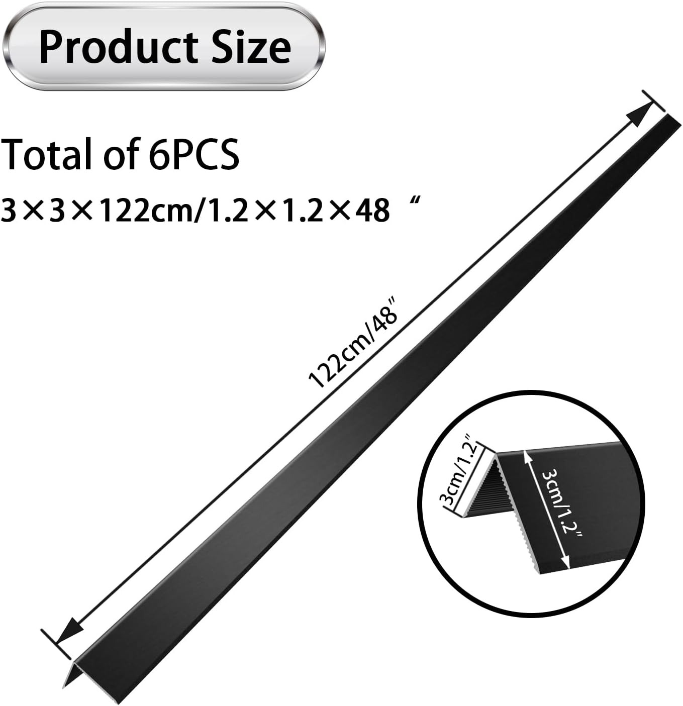 6PCS 1.2x1.2x48” Aluminum Alloy Metal Wall Corner Protectors 20Ga Thickness Black Color Wall Corner Guards for Wall, Door Trim and Window Frames