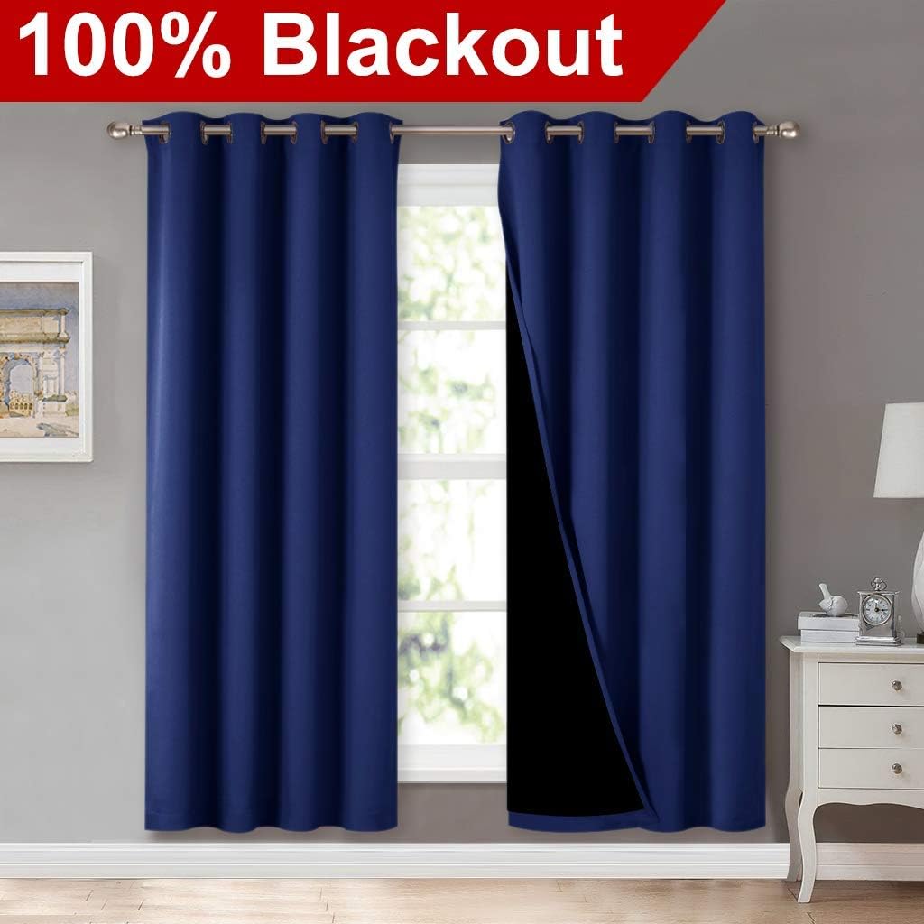 NICETOWN Full Shade Curtain Panels, Pair of Energy Smart & Noise Blocking Out Blackout Drapes for Apartment Window, Thermal Insulated Guest Room Lined Window Dressing(Royal Blue, 52 x 72 inch)
