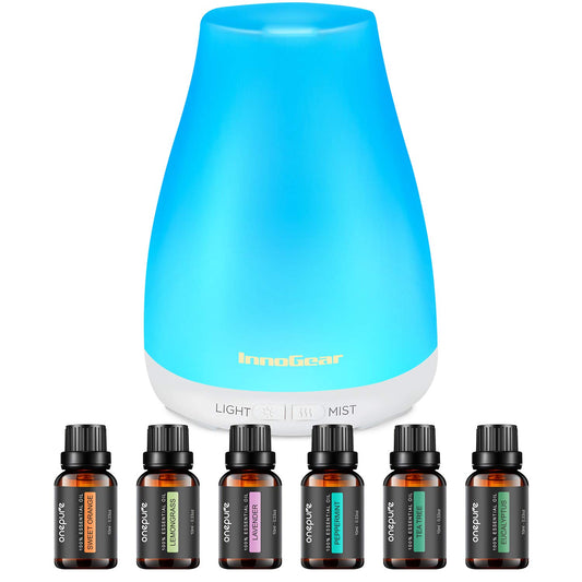 InnoGear Essential Oil Diffuser with Oils, 100ml Aromatherapy Diffuser with 6 Essential Oils Set, Aroma Cool Mist Humidifier Gift Set, White