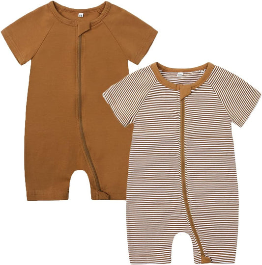 Feidoog Baby Boys 2Pack Rompers Summer Short Sleeve 2 Way Zipper One-Piece Romper Jumpsuit Sleep and Play