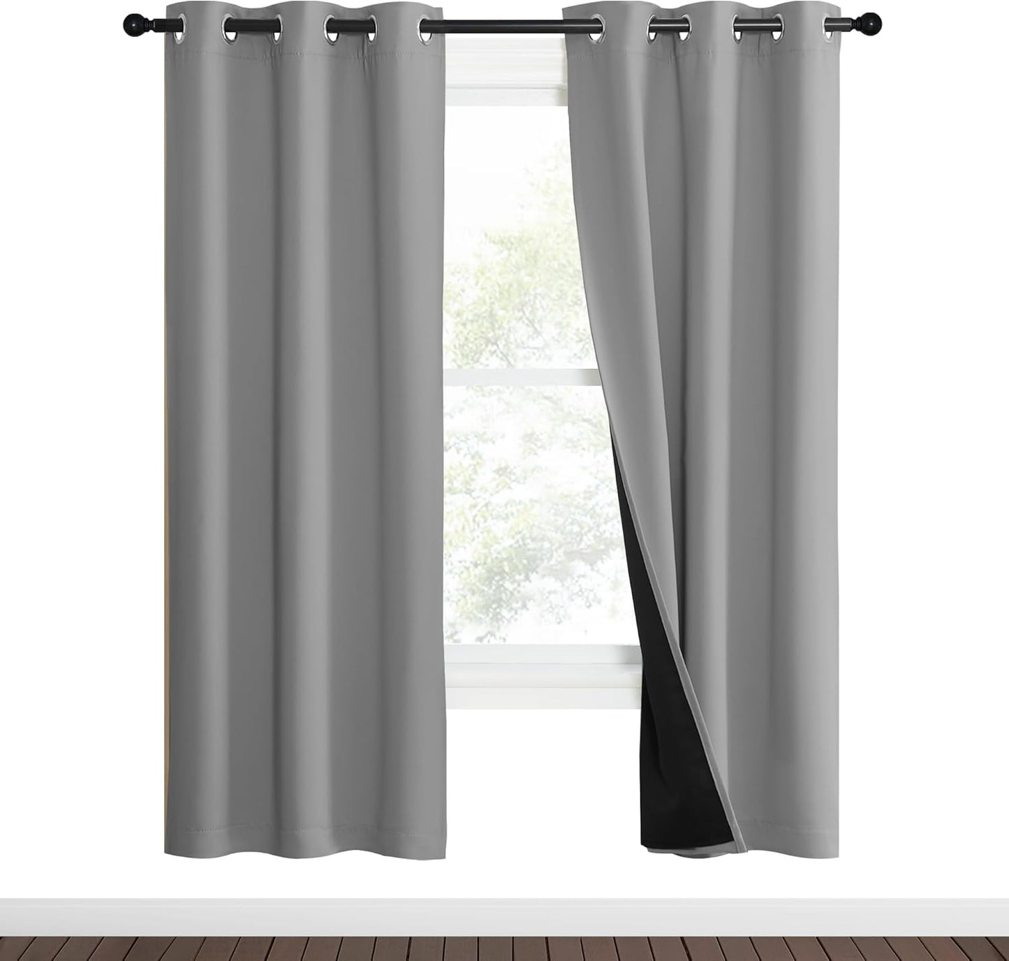 NICETOWN Full Shade Curtain Panels, Pair of Energy Smart & Noise Blocking Out Blackout Drapes for Dining Room Window, Thermal Insulated Guest Room Lined Window Dressing(Silver Grey, 37 x 70 inch)