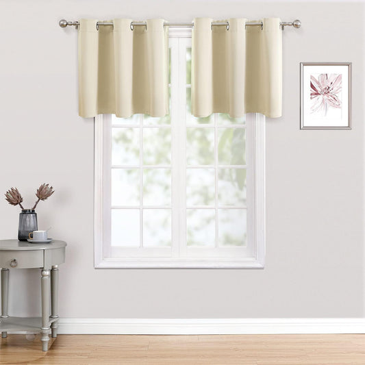 ChrisDowa Small Kitchen Valances for Windows - Grommet Short Thermal Insulated Room Darkening Window Valances Curtains for Living Room (2 Panels, Beige, 52 x 18 Inch)