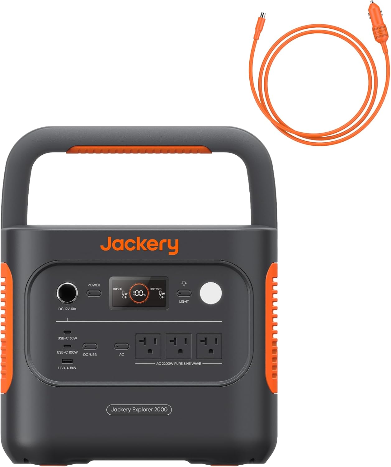 Jackery Explorer 2000 v2 Portable Power Station with Car Charging Cable, 2042Wh LiFePO4 Battery, 2200W Solar Generator, USB-C PD 100W Fast Charging for Camping, Home Use(Solar Panel Optional)