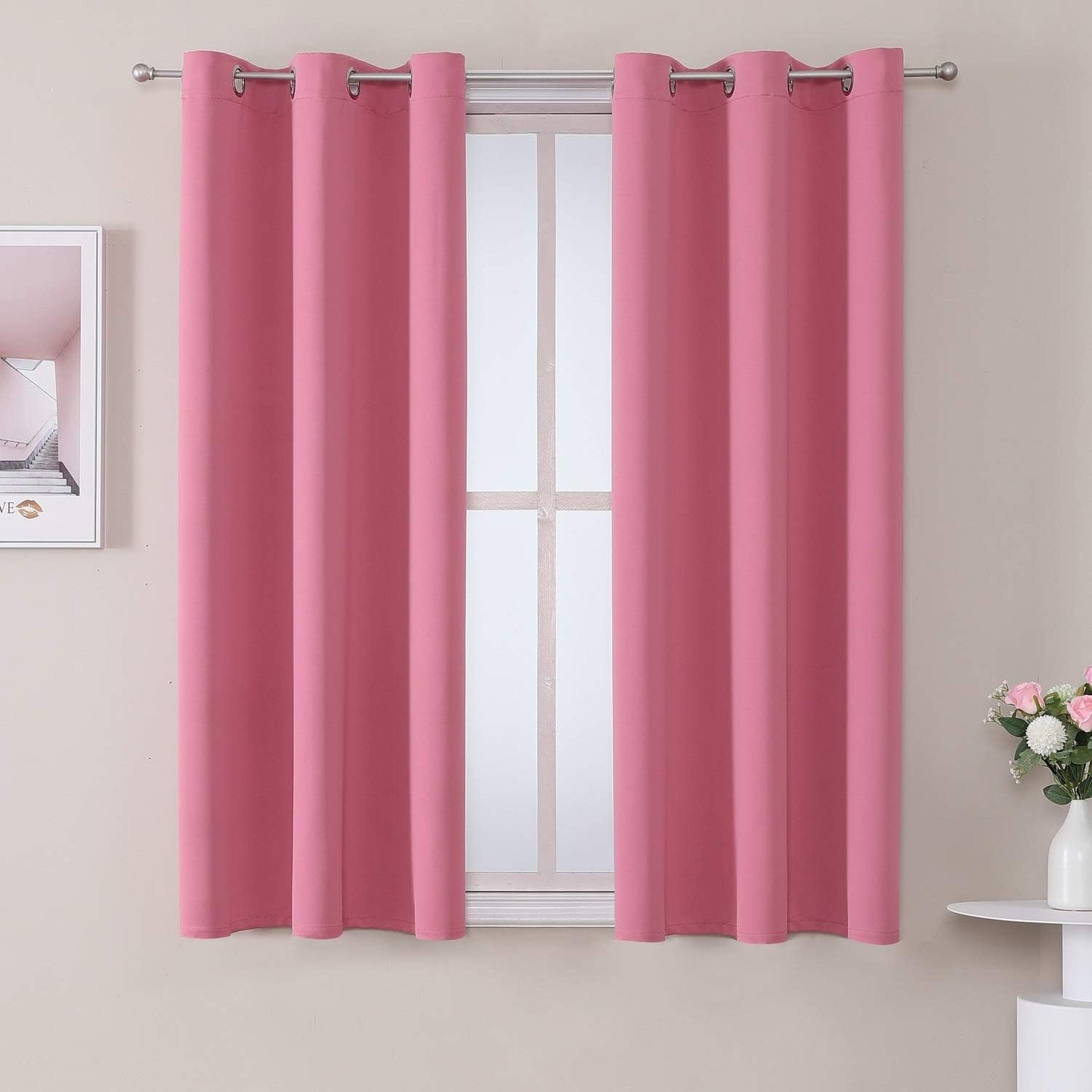 ChrisDowa Blackout Curtains 48 inches Long for Bedroom - 2 Panels Set Grommet Thermal Insulated Room Darkening Curtains for Living Room (Pink, 42 x 48 Inch)