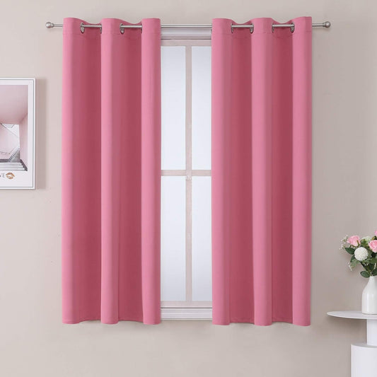 ChrisDowa Small Window Curtains 50 inches Long for Bedroom - Grommet Short Thermal Insulated Room Darkening Curtains for Kitchen (2 Panels, Pink, 29 x 50 Inch)