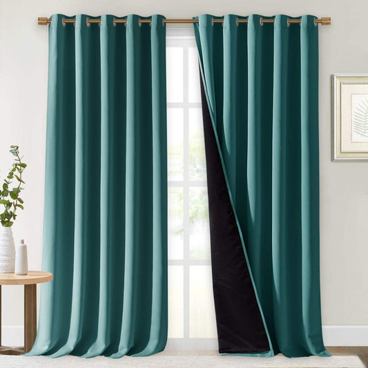 NICETOWN 100% Blackout Curtains 108 inches Long, Noise Reduction Window Treatment Curtains, Thermal Insulated Energy Smart Drapes and Draperies for Apartment Decor, Sea Teal, Set of 2, 70 inches Wide